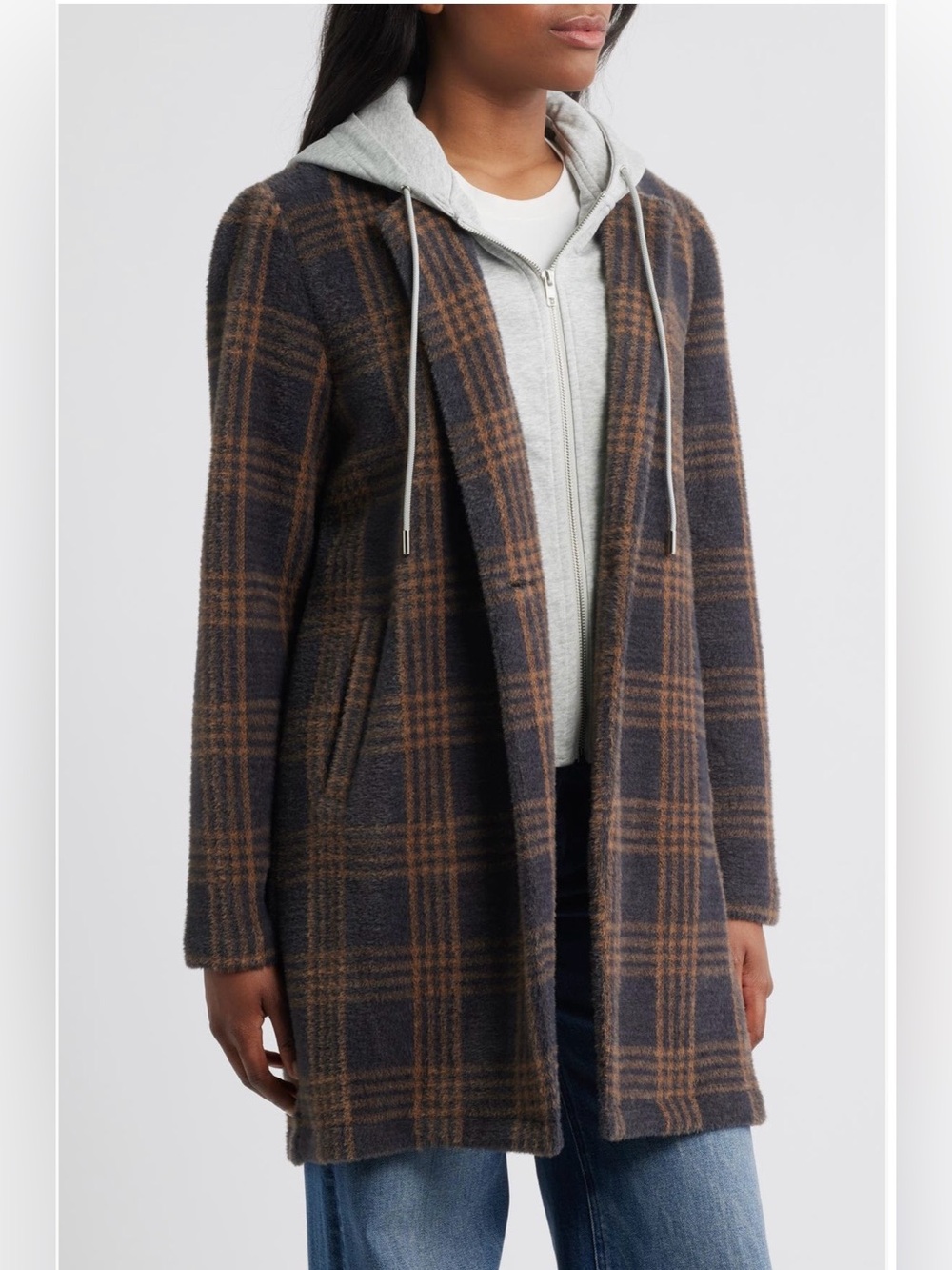 Plaid Coat with bib hoodie